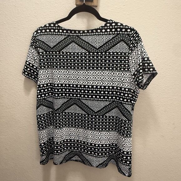Rafaella Women's Short Sleeve Top Size XL Shirt Black/White Geometric Stretch - Picture 6 of 7